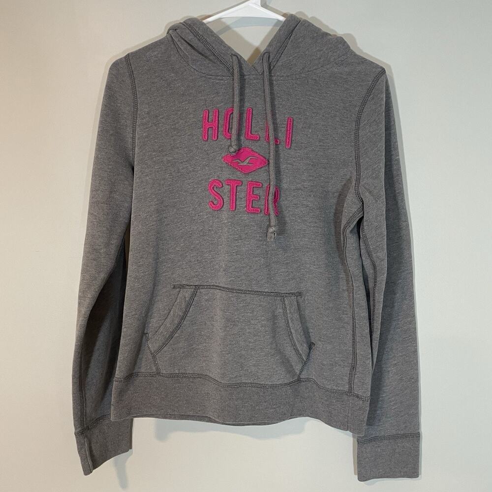 Vintage Hollister Women's Gray Pullover Hoodie Y2K Size Large Spell‎ Out Juniors